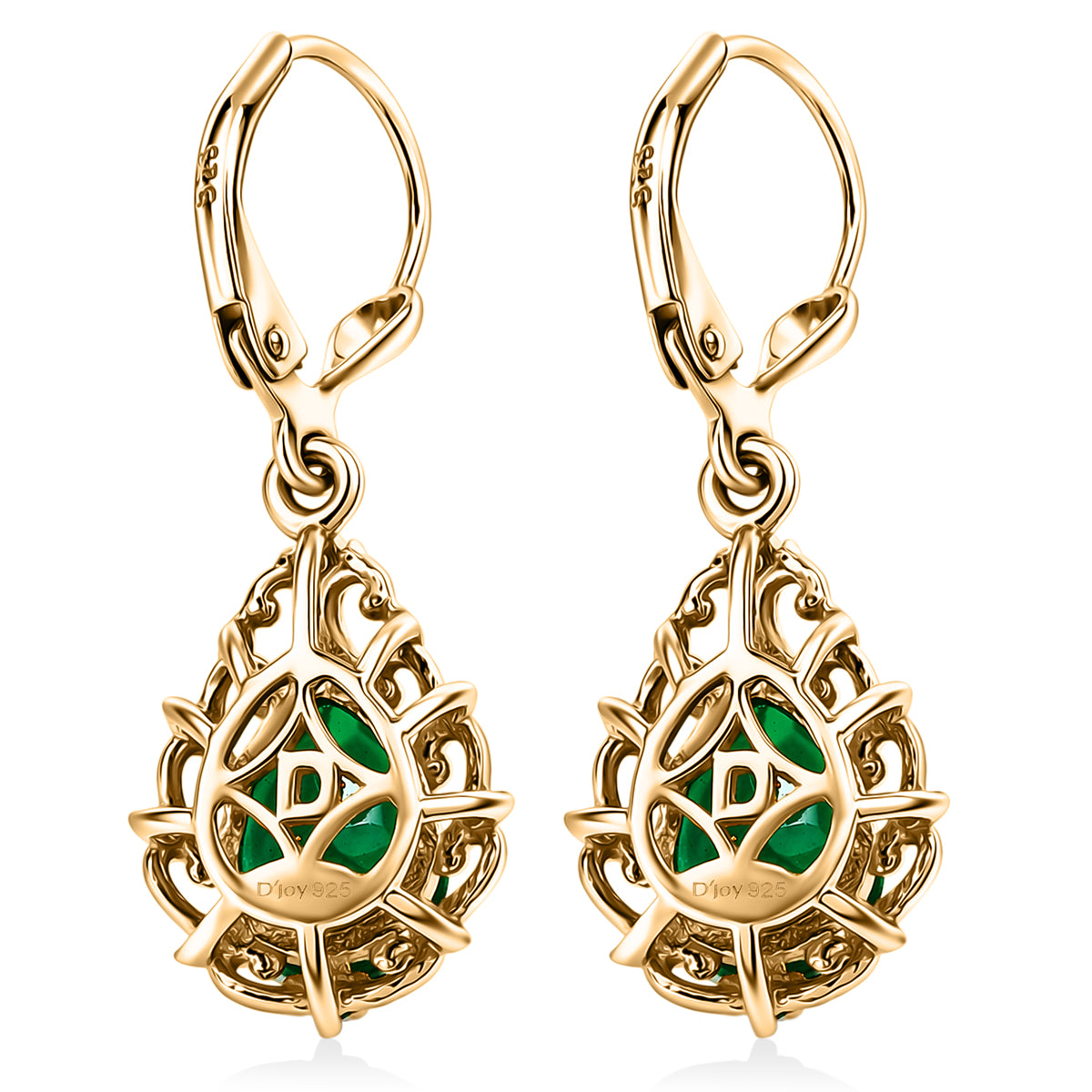 D'Joy Pfau Quarz Triplette, Natürlicher Chromdiopsid Ohrringe 925 Silber 750 Gelbgold vermeil ca. 3,51 ct.