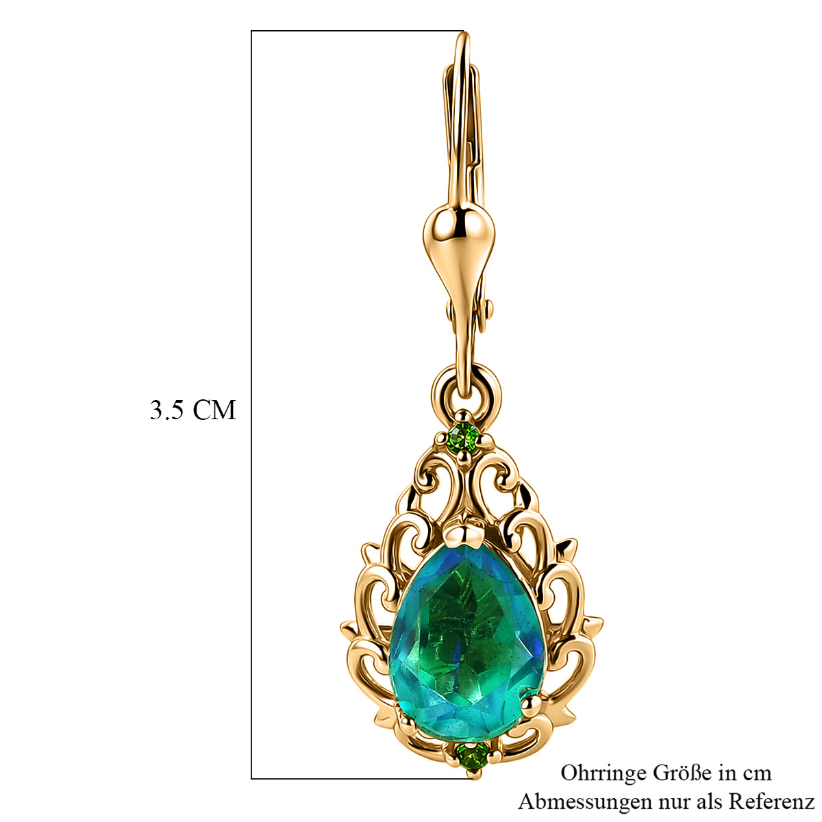 D'Joy Pfau Quarz Triplette, Natürlicher Chromdiopsid Ohrringe 925 Silber 750 Gelbgold vermeil ca. 3,51 ct.
