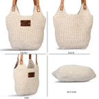 Livmore handgefertigte Makramee-Schultertasche mit PU Leder Tragegriff, 35 x 35 cm, Weiß