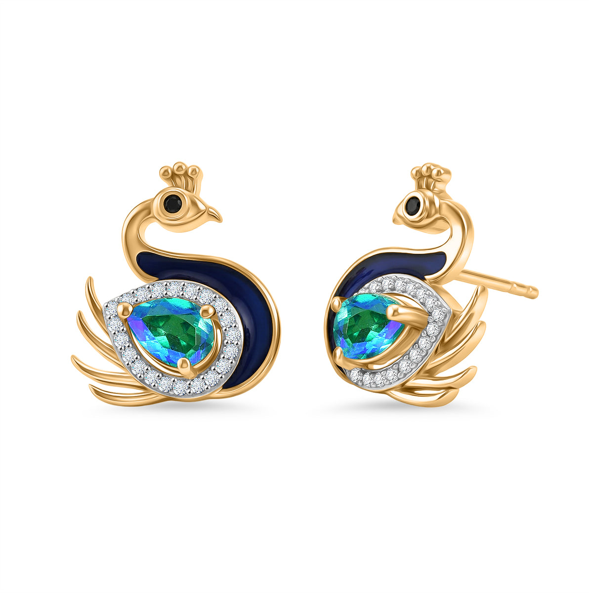 D'Joy Pfau Quarz Triplette, Schwarzer Spinell Ohrringe 925 Silber 750 Vergoldet ca. 2.01 ct