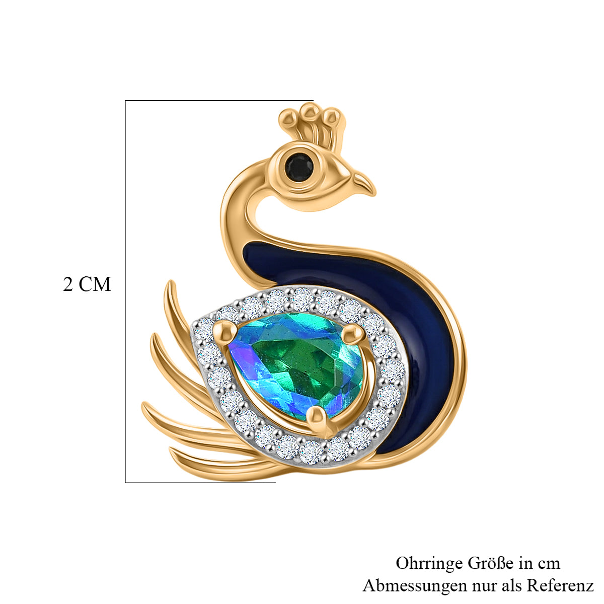 D'Joy Pfau Quarz Triplette, Schwarzer Spinell Ohrringe 925 Silber 750 Vergoldet ca. 2.01 ct