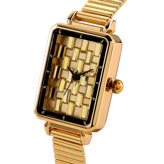 GENOA Uhr mit goldgelbem Zirkonia, japanisches Uhrwerk, 316L Edelstahl, 19 cm, goldfarben, 2.00 ct