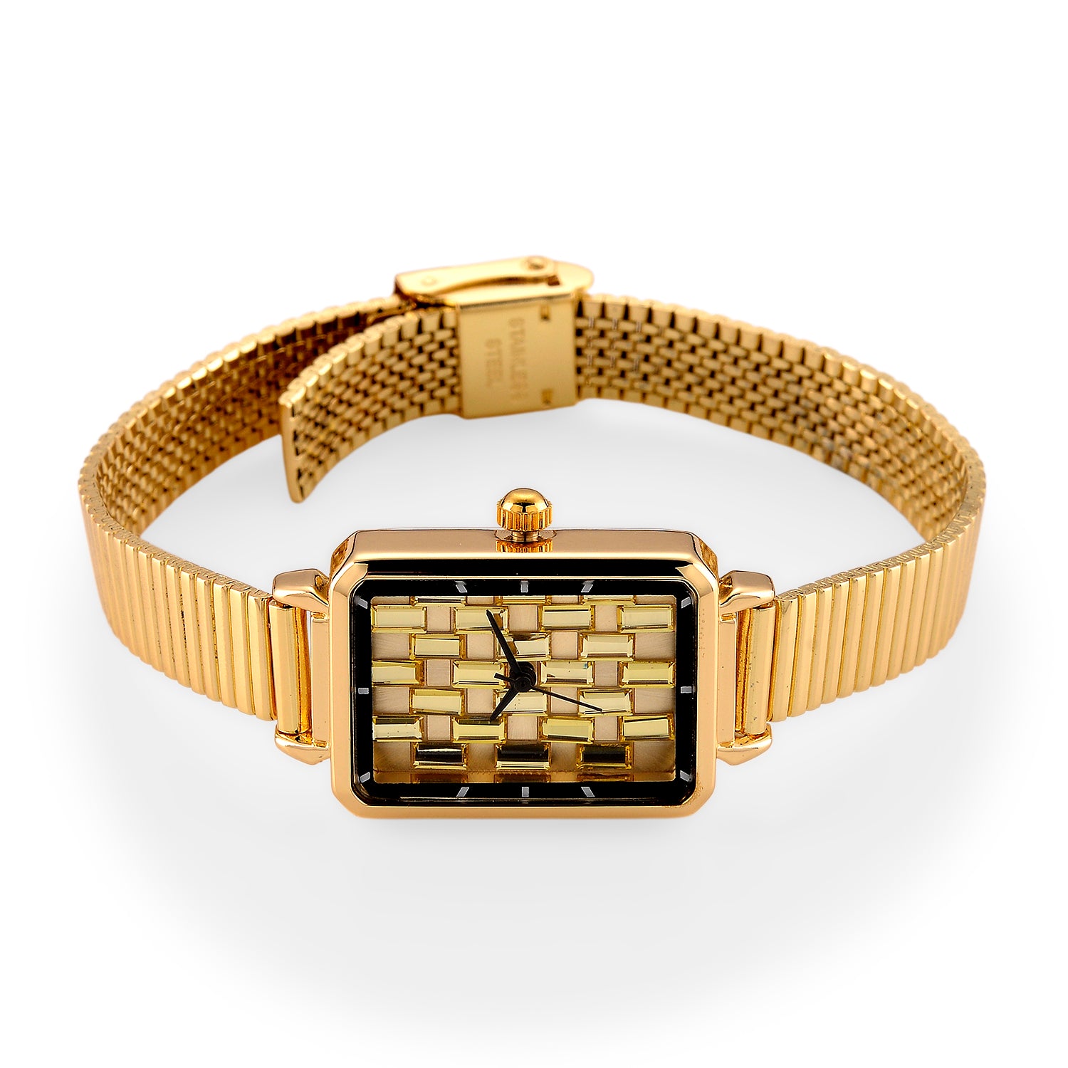 GENOA Uhr mit goldgelbem Zirkonia, japanisches Uhrwerk, 316L Edelstahl, 19 cm, goldfarben, 2.00 ct