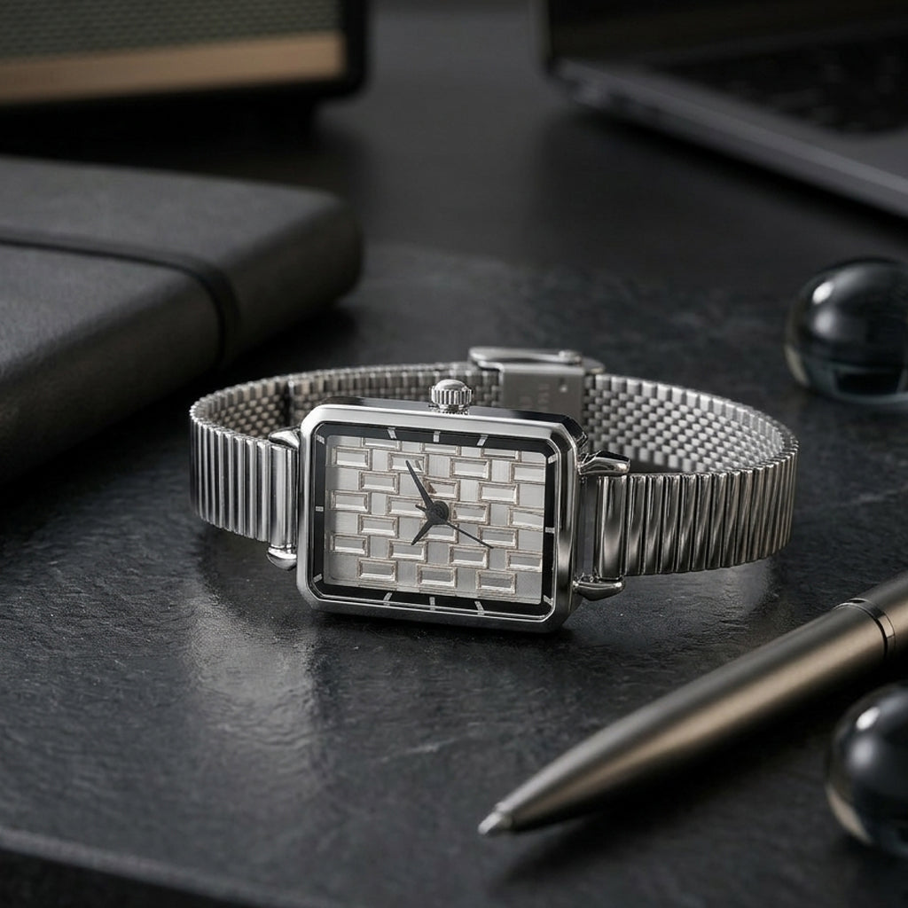 GENOA Uhr mit weißem Zirkonia, japanisches Uhrwerk, 316L Edelstahl, 19 cm, silberfarben, 2.00 ct