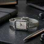 GENOA Uhr mit weißem Zirkonia, japanisches Uhrwerk, 316L Edelstahl, 19 cm, silberfarben, 2.00 ct