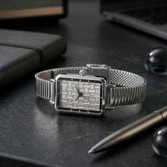 GENOA Uhr mit weißem Zirkonia, japanisches Uhrwerk, 316L Edelstahl, 19 cm, silberfarben, 2.00 ct