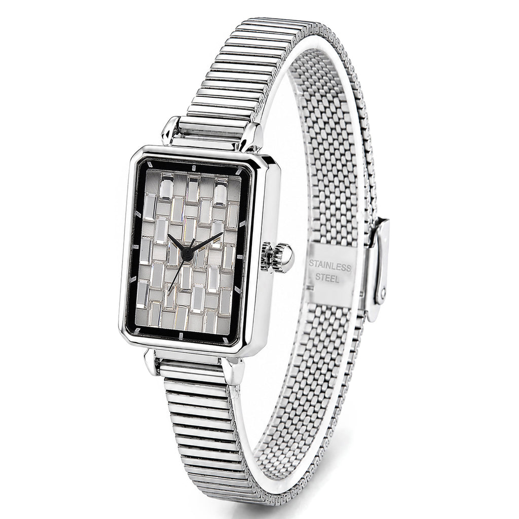GENOA Uhr mit weißem Zirkonia, japanisches Uhrwerk, 316L Edelstahl, 19 cm, silberfarben, 2.00 ct