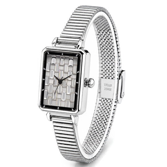 GENOA Uhr mit weißem Zirkonia, japanisches Uhrwerk, 316L Edelstahl, 19 cm, silberfarben, 2.00 ct