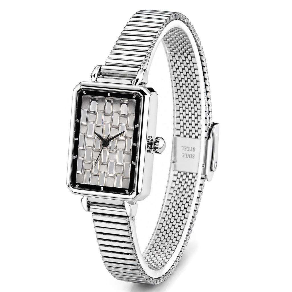 GENOA Uhr mit weißem Zirkonia, japanisches Uhrwerk, 316L Edelstahl, 19 cm, silberfarben, 2.00 ct