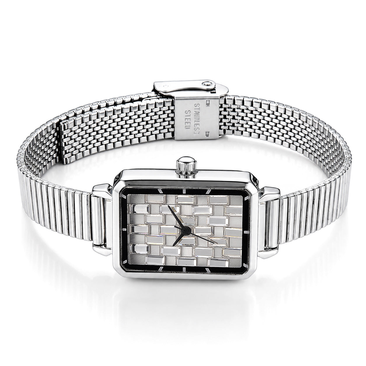 GENOA Uhr mit weißem Zirkonia, japanisches Uhrwerk, 316L Edelstahl, 19 cm, silberfarben, 2.00 ct