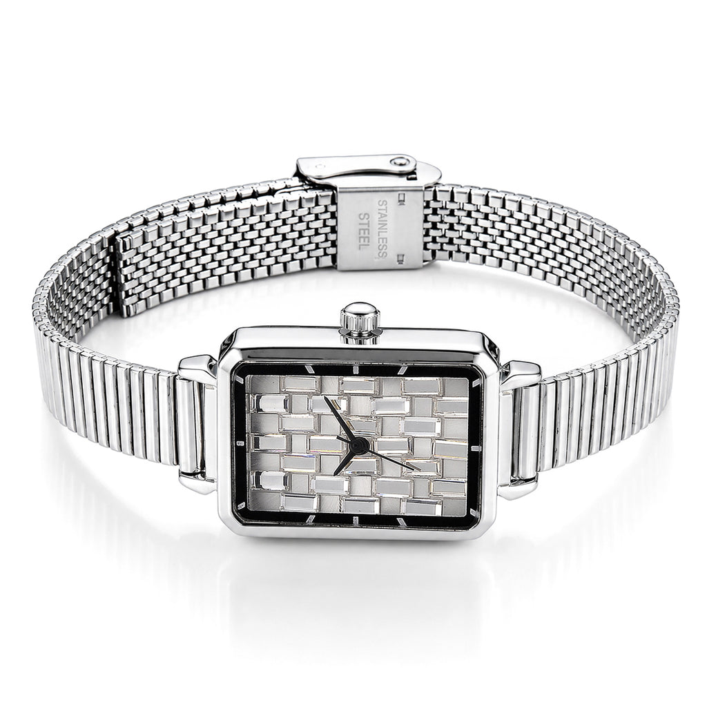 GENOA Uhr mit weißem Zirkonia, japanisches Uhrwerk, 316L Edelstahl, 19 cm, silberfarben, 2.00 ct