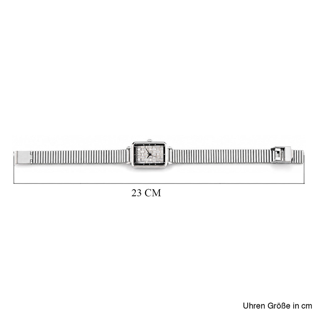 GENOA Uhr mit weißem Zirkonia, japanisches Uhrwerk, 316L Edelstahl, 19 cm, silberfarben, 2.00 ct