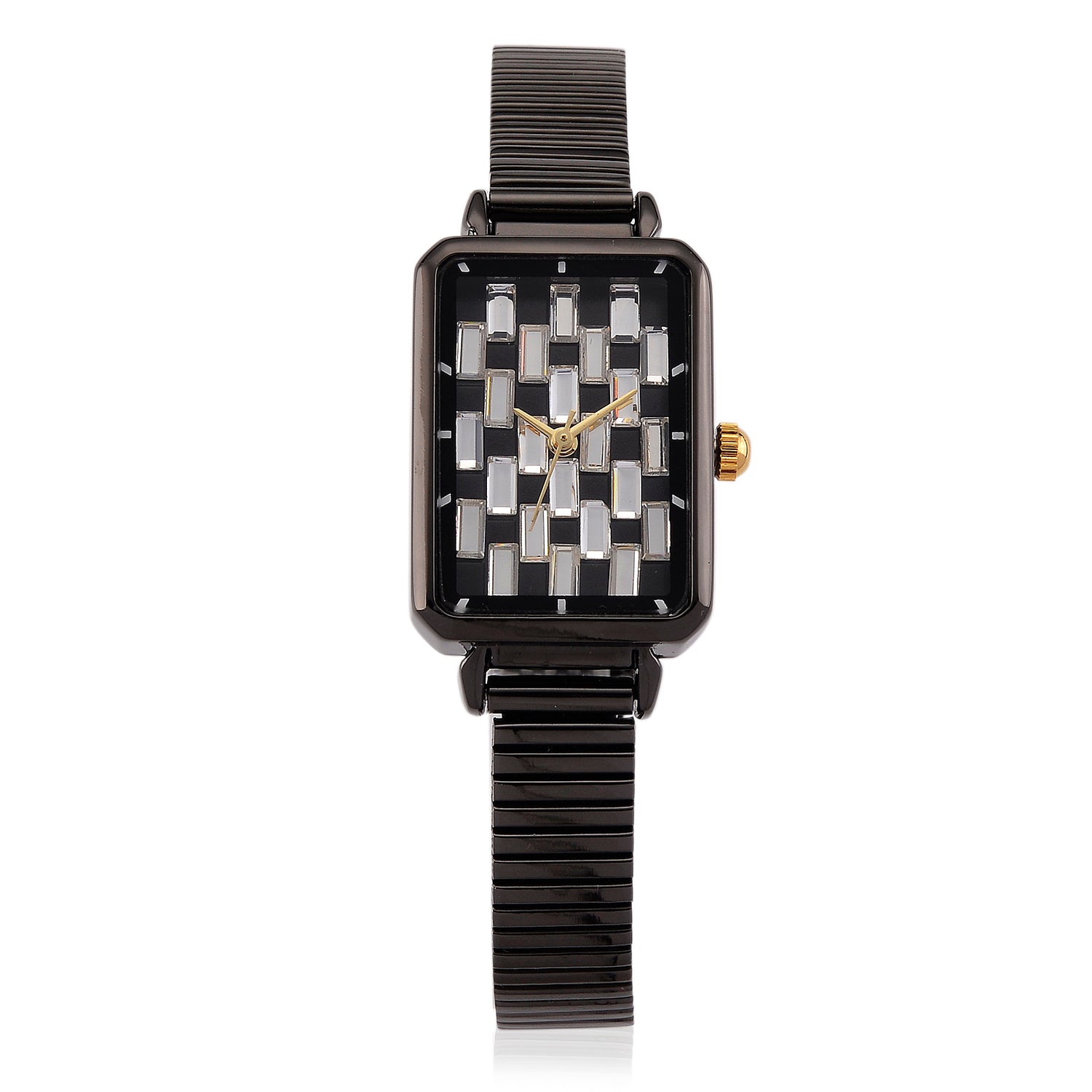 GENOA Uhr mit weißem Zirkonia, japanisches Uhrwerk, 316L Edelstahl, 19 cm, schwarz, 2.00 ct