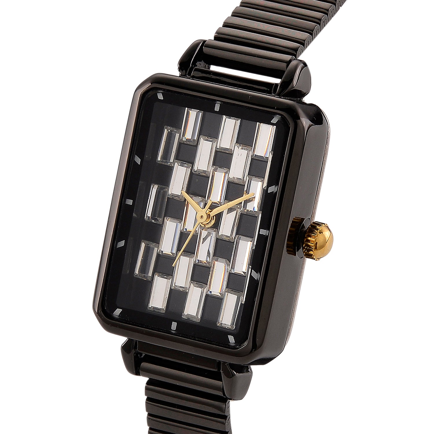 GENOA Uhr mit weißem Zirkonia, japanisches Uhrwerk, 316L Edelstahl, 19 cm, schwarz, 2.00 ct
