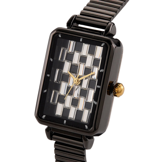GENOA Uhr mit weißem Zirkonia, japanisches Uhrwerk, 316L Edelstahl, 19 cm, schwarz, 2.00 ct