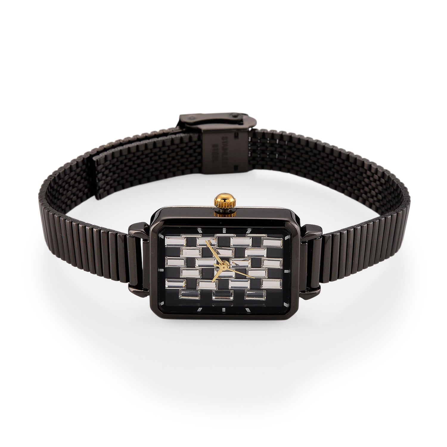 GENOA Uhr mit weißem Zirkonia, japanisches Uhrwerk, 316L Edelstahl, 19 cm, schwarz, 2.00 ct