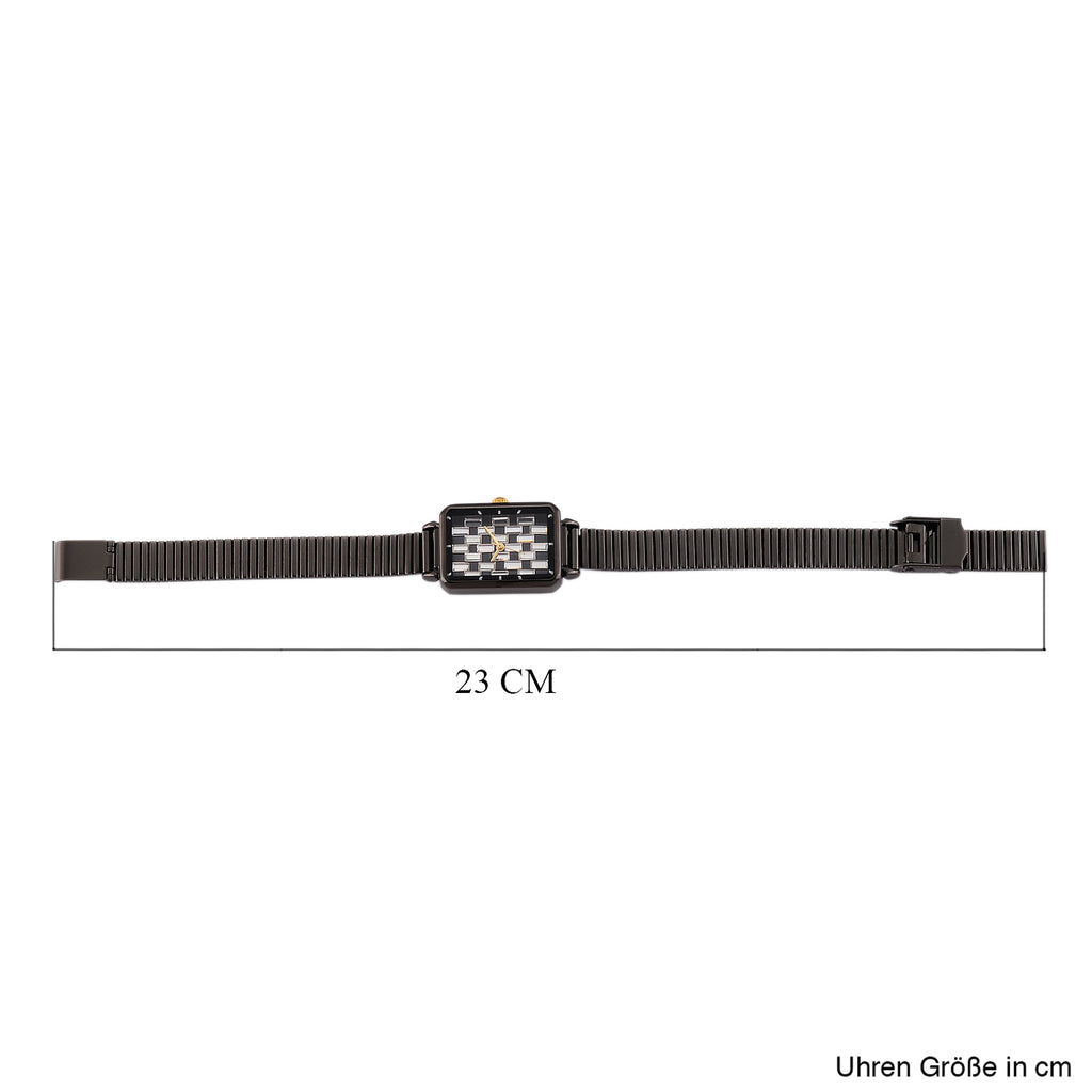 GENOA Uhr mit weißem Zirkonia, japanisches Uhrwerk, 316L Edelstahl, 19 cm, schwarz, 2.00 ct