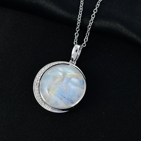 D'Joy AAA Regenbogen Mondstein und Zirkon Ring und Anhänger mit 50cm Kette
