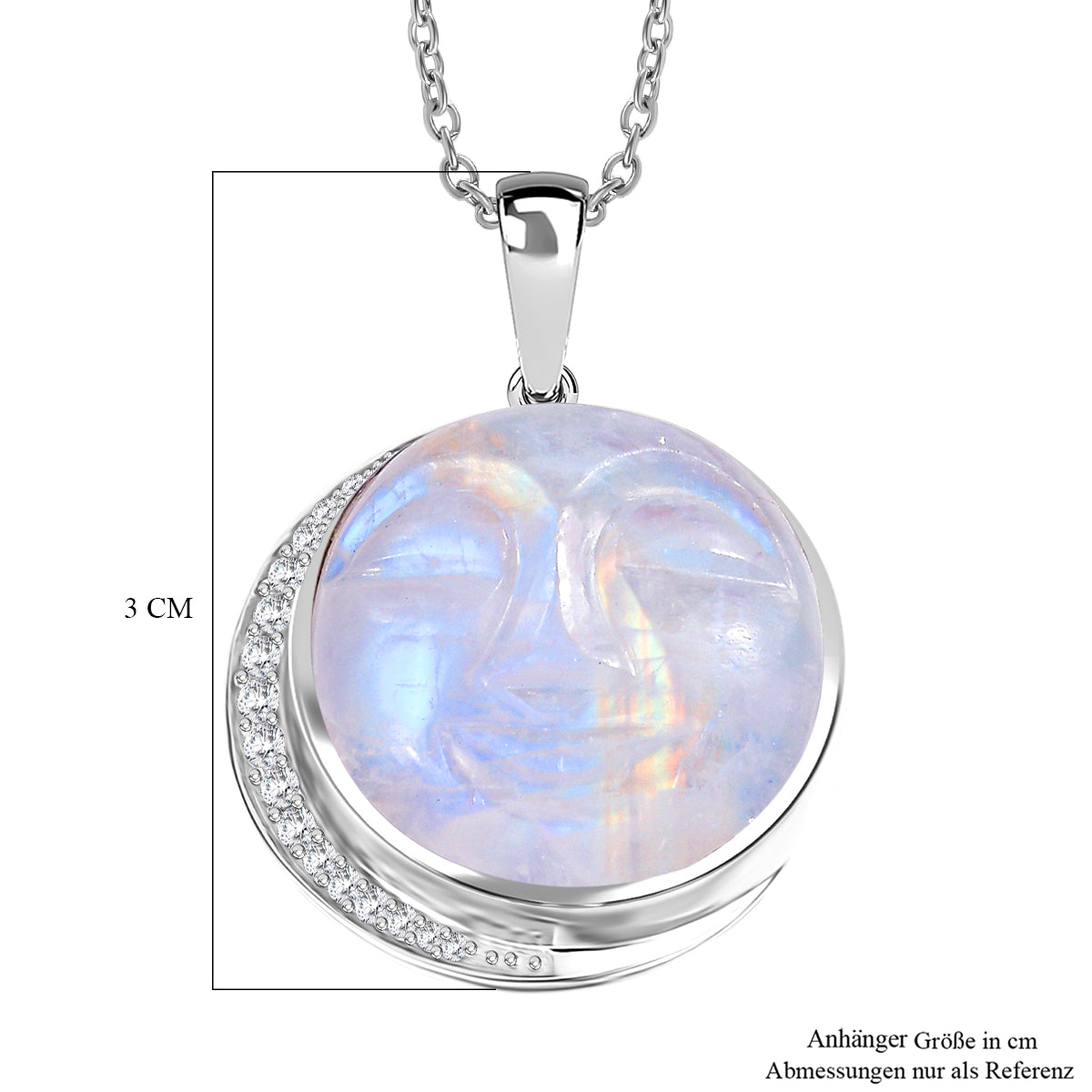 D'Joy AAA Regenbogen Mondstein und Zirkon Ring und Anhänger mit 50cm Kette