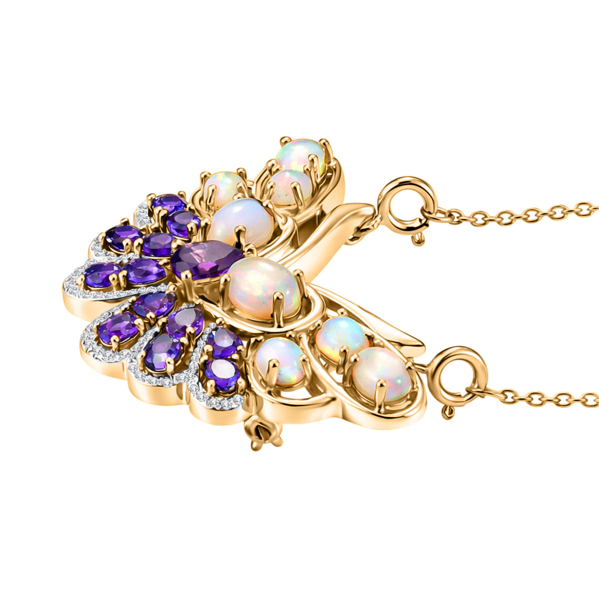 GP - AA Afrikanischer Amethyst, Natürlicher, äthiopischer Welo Opal Halskette ca. 45 cm 925 Silber Rhodiniert und 750 Gelbgold Vermeil ca. 5,67 ct.