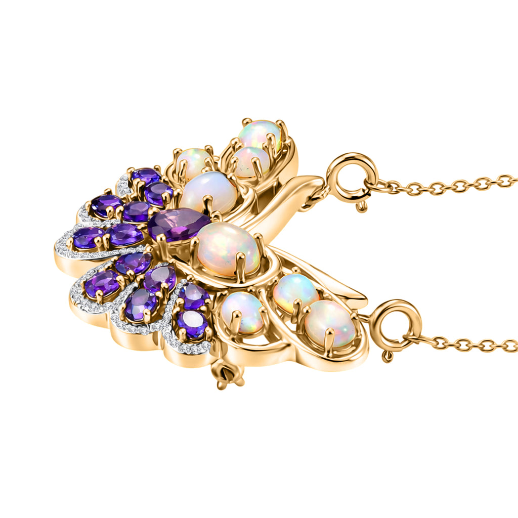 GP - AA Afrikanischer Amethyst, Natürlicher, äthiopischer Welo Opal Halskette ca. 45 cm 925 Silber Rhodiniert und 750 Gelbgold Vermeil ca. 5,67 ct.