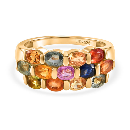 D'Joy Mehrfarbiger Saphir, Rosa Saphir Ring 925 Silber 750 Gelbgold vermeil (Größe 21.00) ca. 3.26 ct