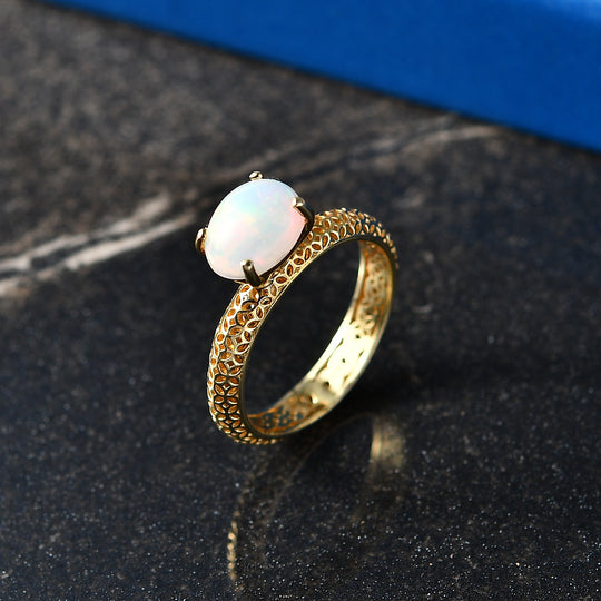 D'Joy AA Natürlicher, äthiopischer Welo Opal Ring 925 Silber 750 Vergoldet (Größe 19.00) ca. 1,28 ct