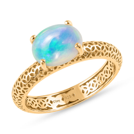 D'Joy AA Natürlicher, äthiopischer Welo Opal Ring 925 Silber 750 Vergoldet (Größe 19.00) ca. 1,28 ct