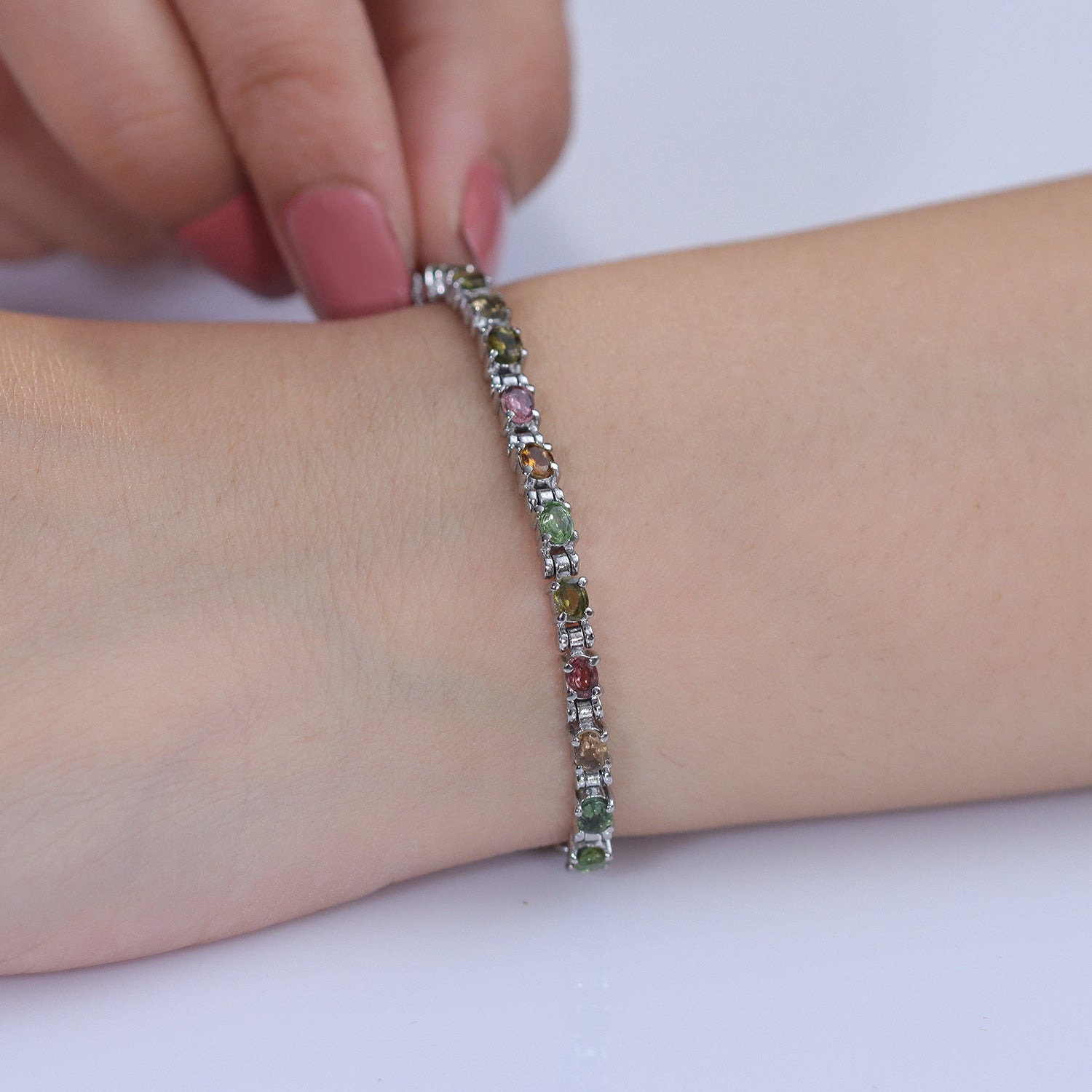 EVER TRUE Mehrfarbig-Turmalin Armband ca. 15 cm + 4 cm Extender, 316L Edelstahl ca. 3,48 ct.