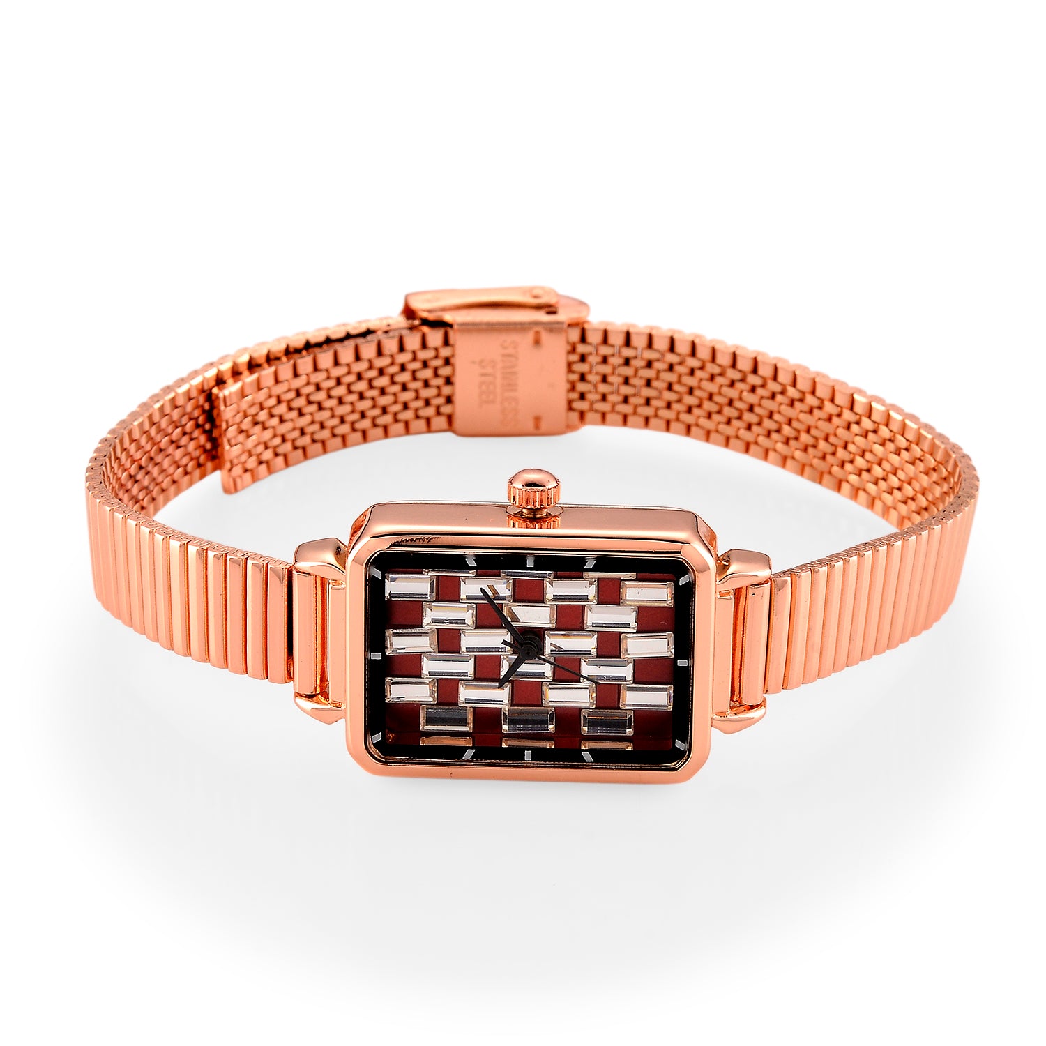 GENOA Uhr mit weißem Zirkonia, japanisches Uhrwerk, 316L Edelstahl, 19 cm, roségoldfarben, 2.00 ct