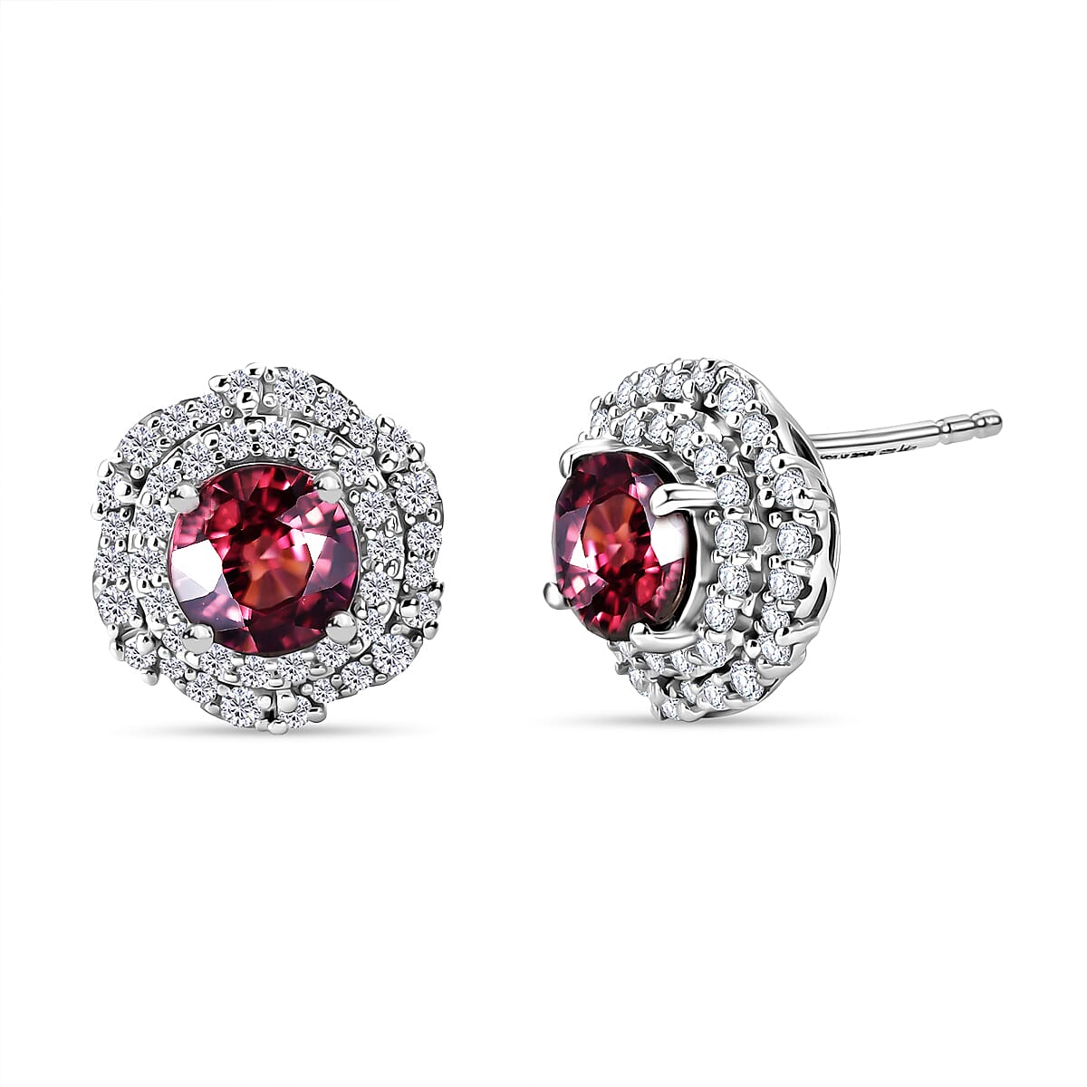 D'Joy AA Himbeer Zirkon, Moissanit AGI zertifiziert Ohrringe 925 Silber Rhodiniert ca. 3,26 ct.