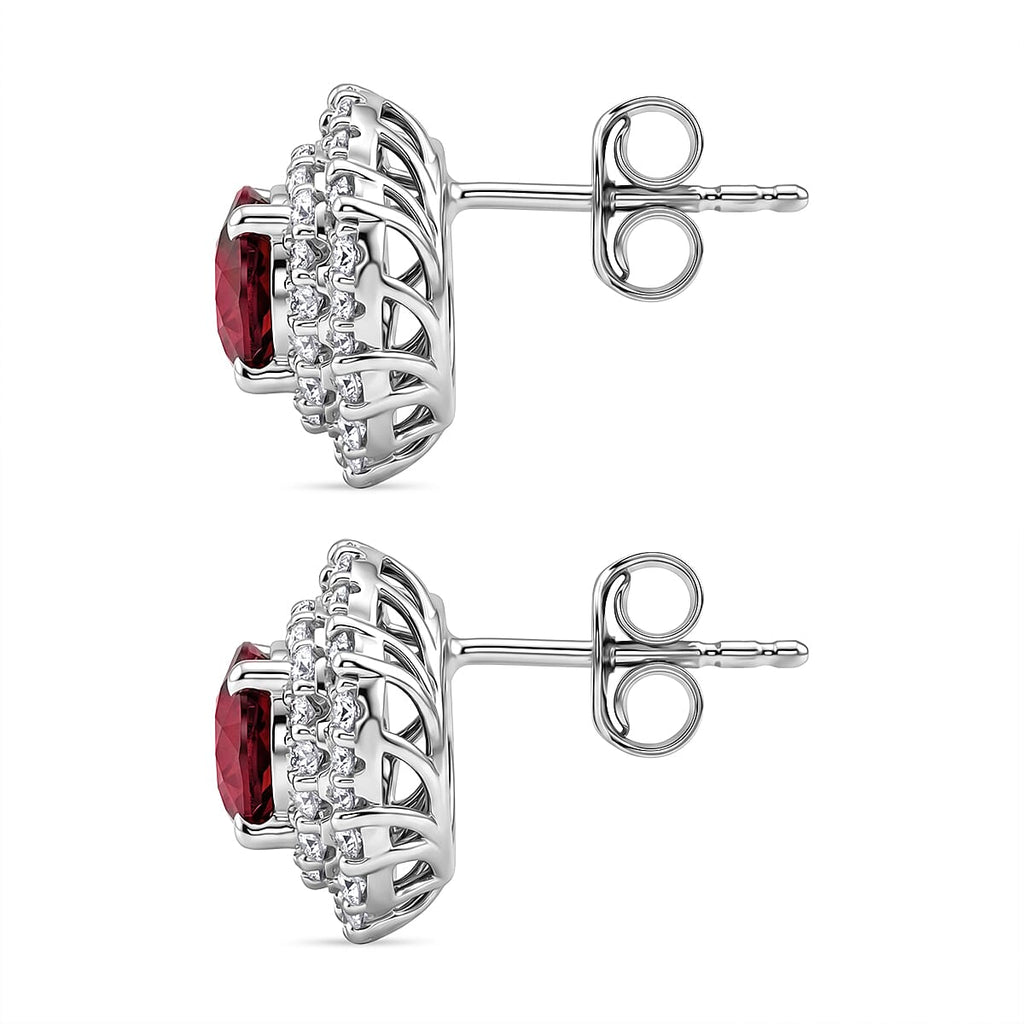 D'Joy AA Himbeer Zirkon, Moissanit AGI zertifiziert Ohrringe 925 Silber Rhodiniert ca. 3,26 ct.