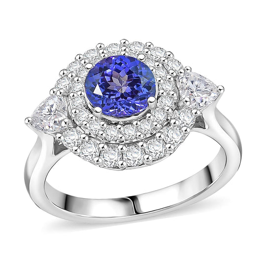 D'Joy AA Tansanit, Moissanit Ring 925 Silber Rhodiniert (Größe 18.00) ca. 2,46 ct