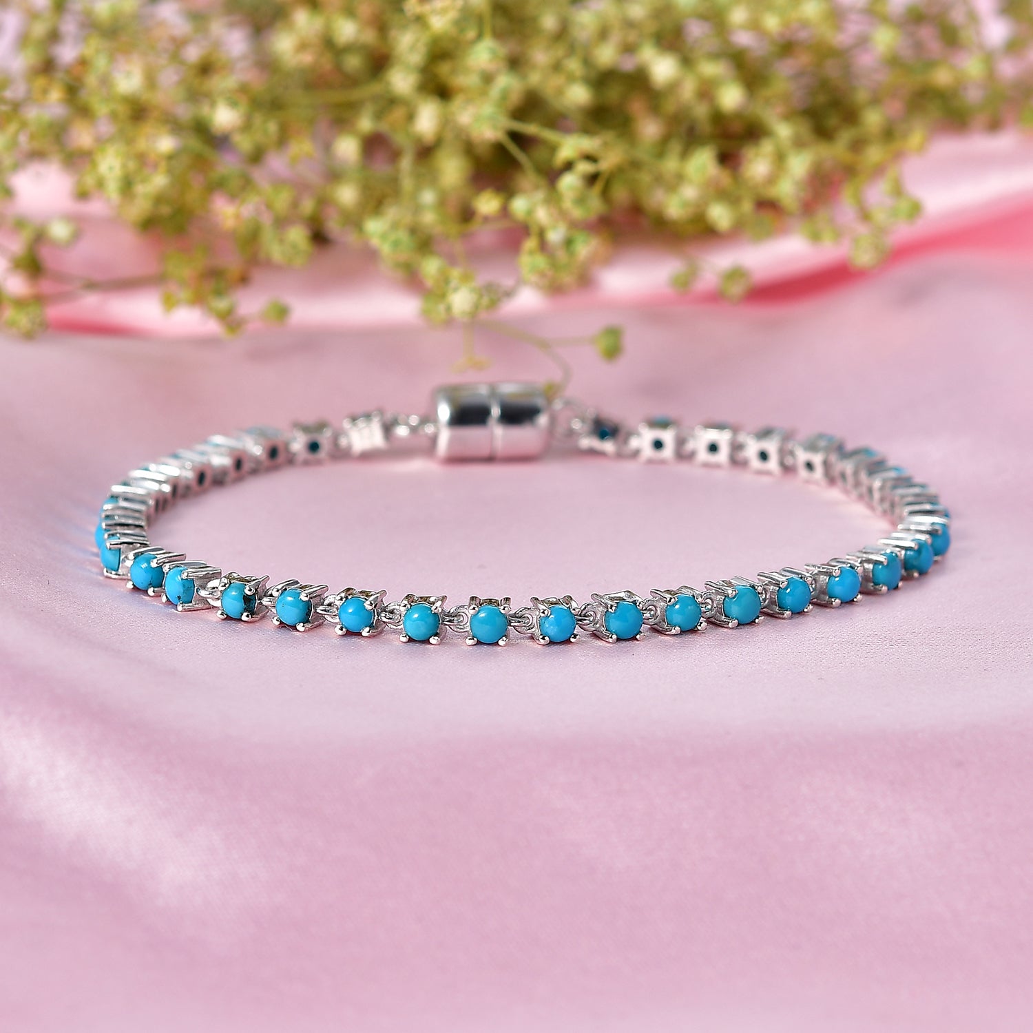 D'Joy AA Sleeping Beauty Türkis Armband ca. 20 cm 925 Silber Rhodiniert ca. 4,03 ct.