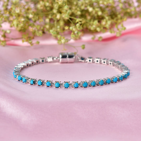 D'Joy AA Sleeping Beauty Türkis Armband ca. 20 cm 925 Silber Rhodiniert ca. 4,03 ct.