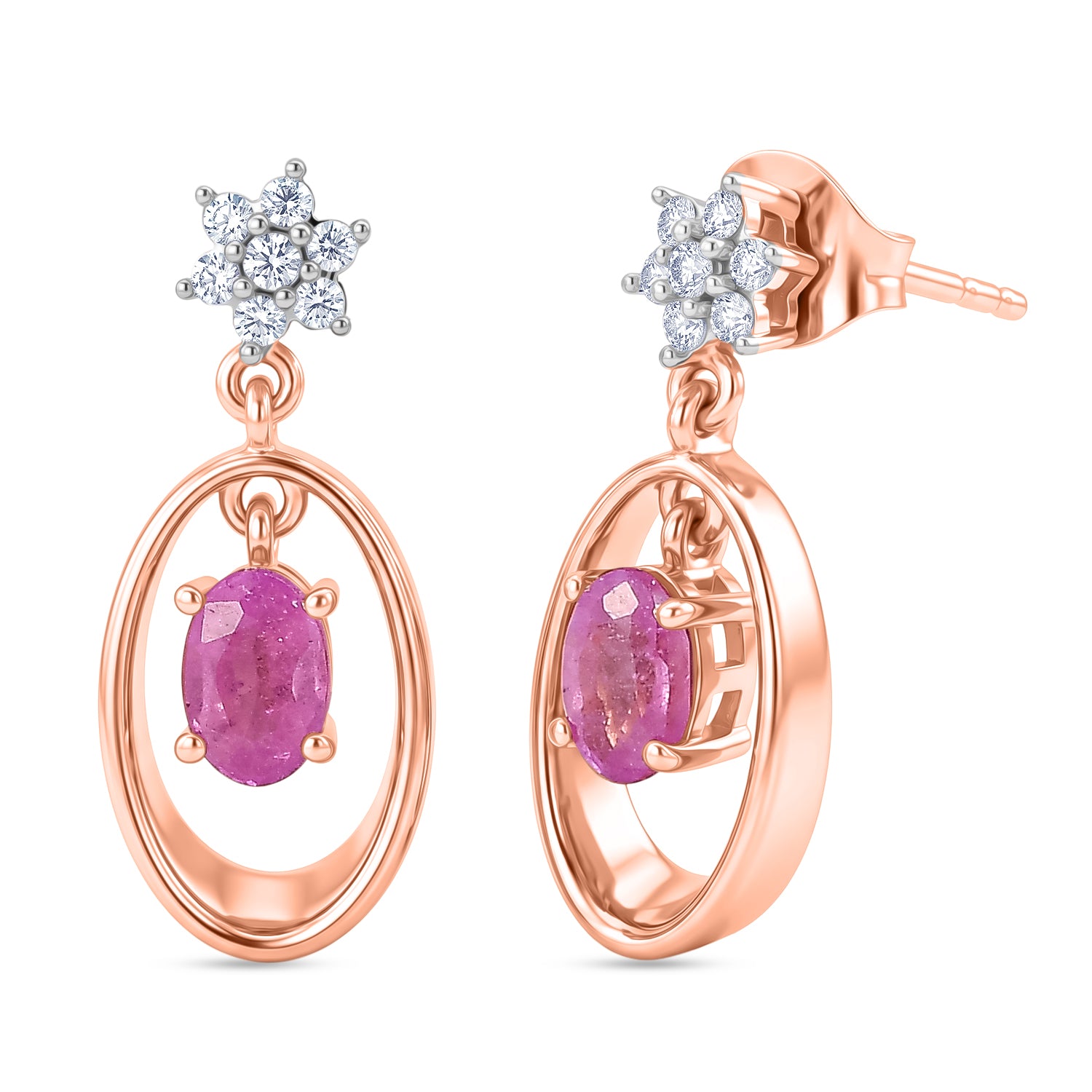 D'Joy Ilakaka Rosa Saphir (Fissure gefüllt), Weißer Zirkon Ohrringe 925 Silber 750 Rosévergoldet ca. 1.61 ct