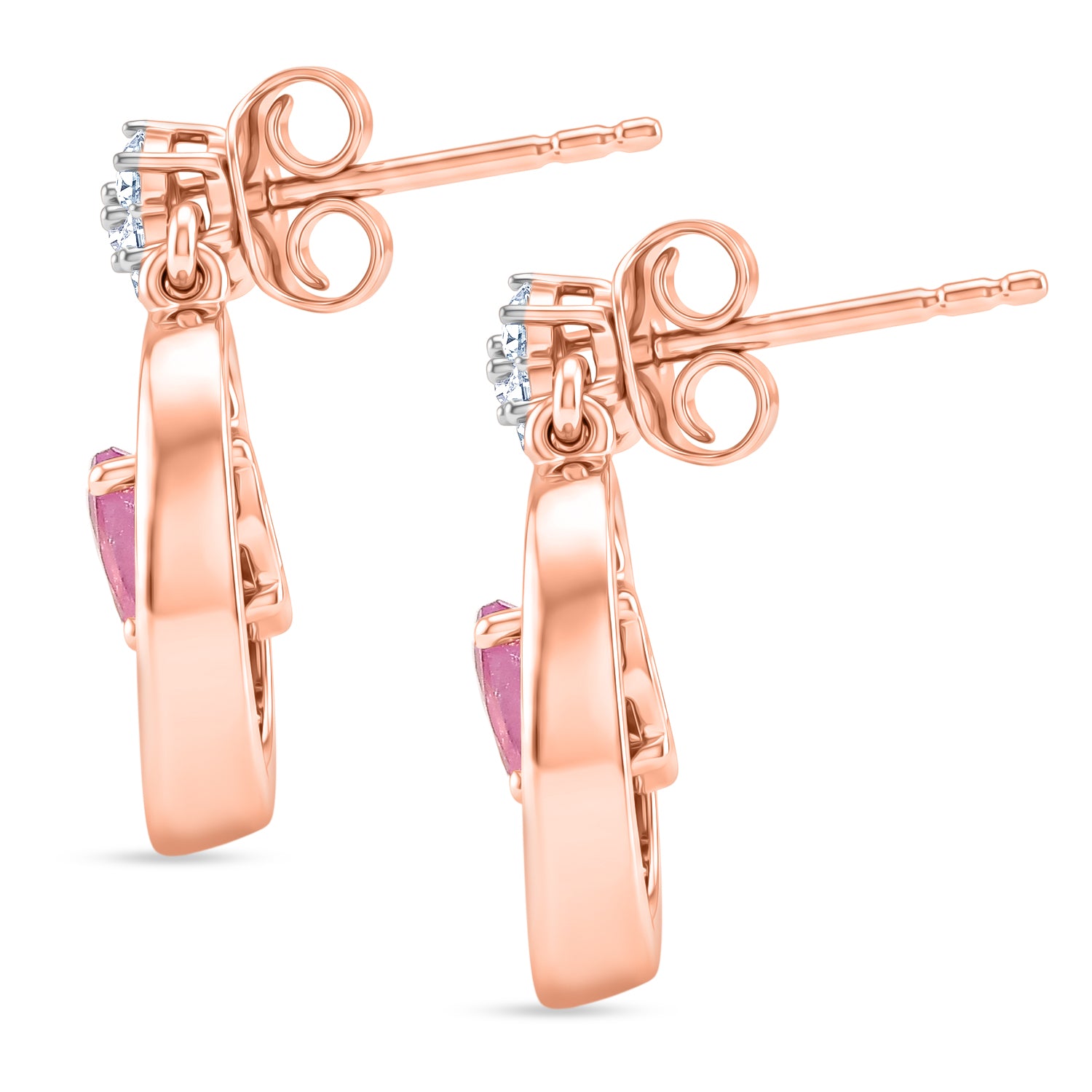 D'Joy Ilakaka Rosa Saphir (Fissure gefüllt), Weißer Zirkon Ohrringe 925 Silber 750 Rosévergoldet ca. 1.61 ct