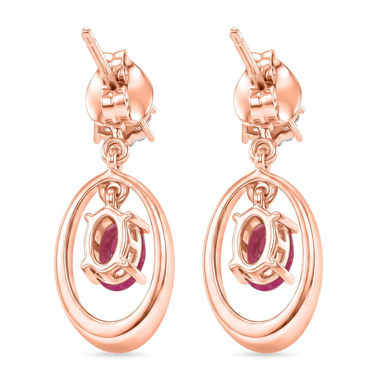 D'Joy Ilakaka Rosa Saphir (Fissure gefüllt), Weißer Zirkon Ohrringe 925 Silber 750 Rosévergoldet ca. 1.61 ct