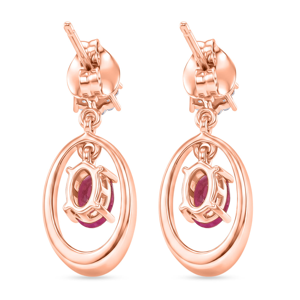 D'Joy Ilakaka Rosa Saphir (Fissure gefüllt), Weißer Zirkon Ohrringe 925 Silber 750 Rosévergoldet ca. 1.61 ct