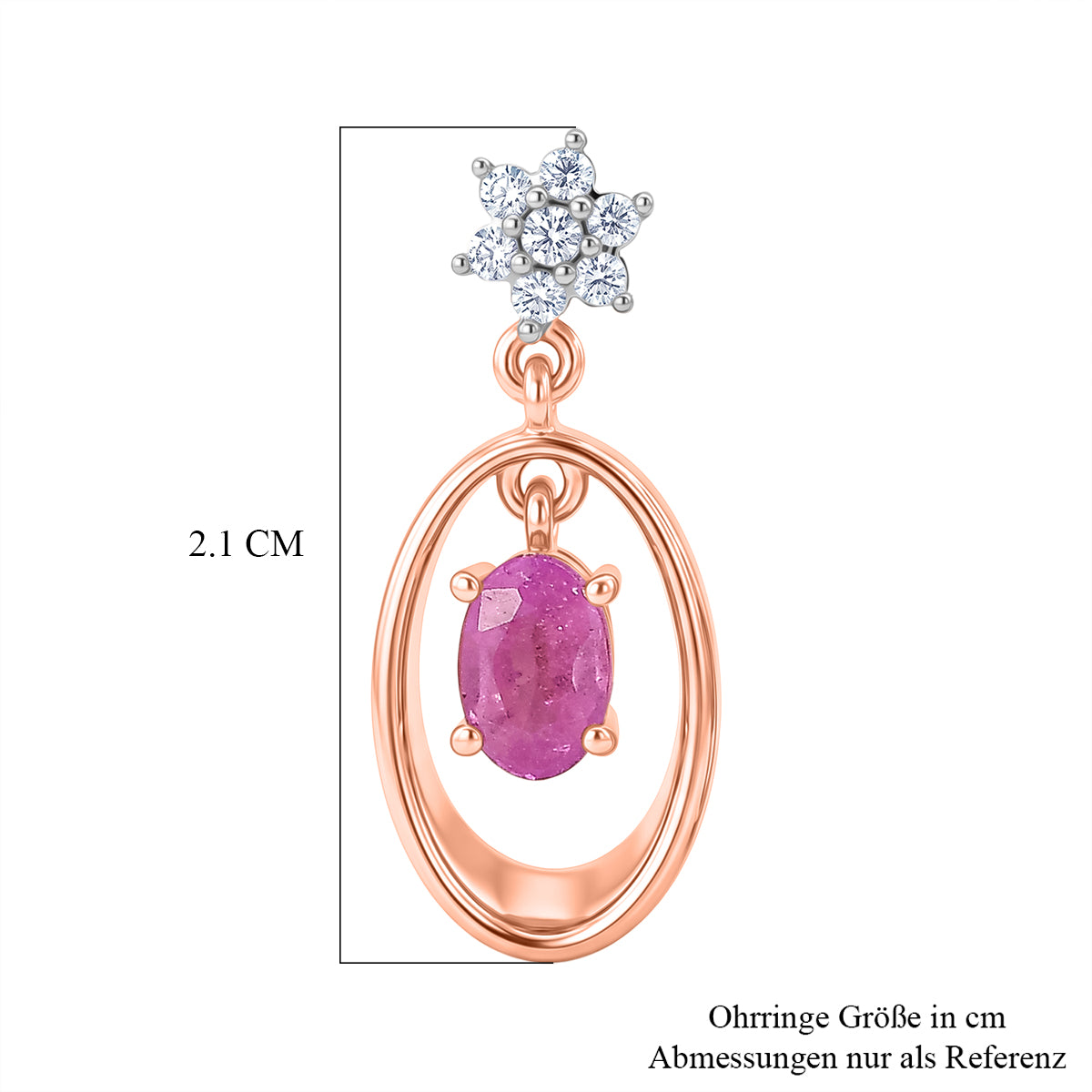 D'Joy Ilakaka Rosa Saphir (Fissure gefüllt), Weißer Zirkon Ohrringe 925 Silber 750 Rosévergoldet ca. 1.61 ct