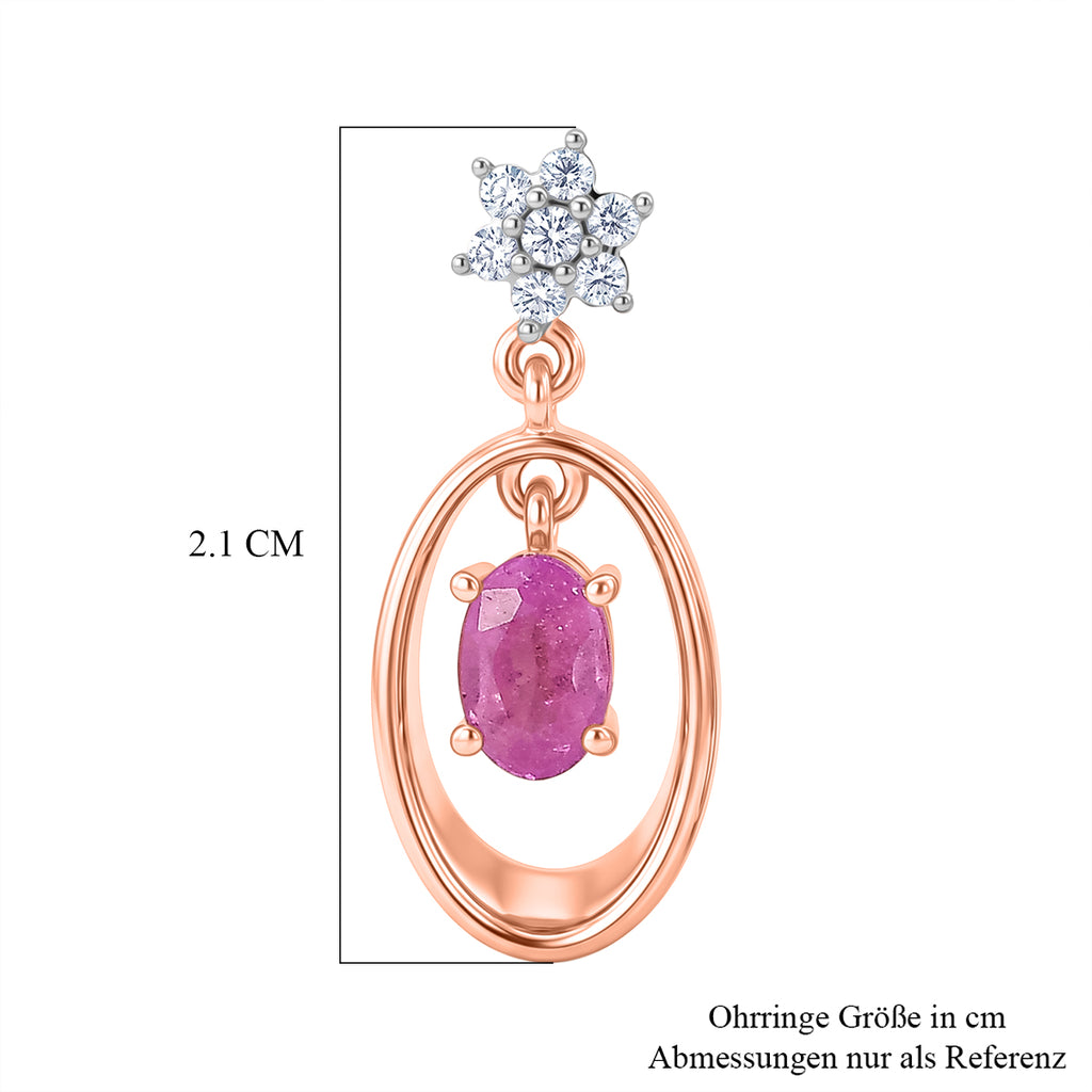 D'Joy Ilakaka Rosa Saphir (Fissure gefüllt), Weißer Zirkon Ohrringe 925 Silber 750 Rosévergoldet ca. 1.61 ct