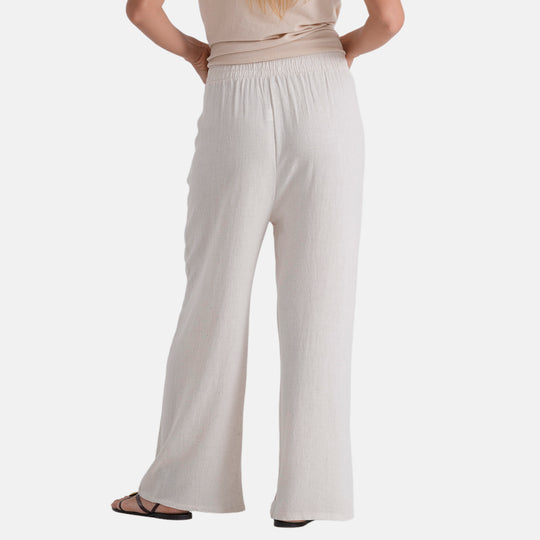 LA MAREY Leinenhose mit Stickerei, 70% Leinen und 30% Baumwolle, EU 40/42, Größe L, Beige