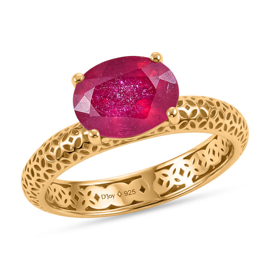 D'Joy AA Afrikanischer Rubin (Fissure gefüllt) Ring 925 Silber 750 Vergoldet (Größe 20.00) ca. 2,71 ct