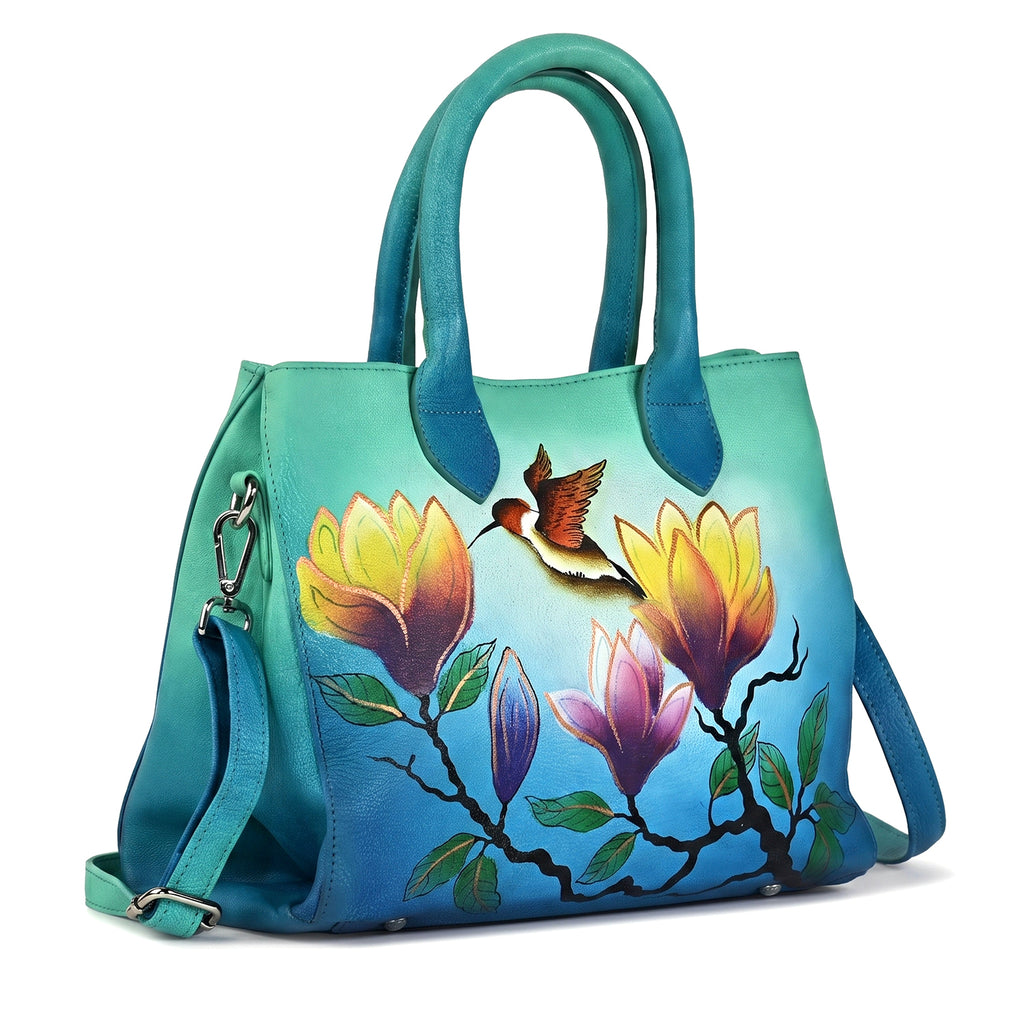 LA MAREY Artisan 100% Genuine Leather Cross body bag with Hand painted Flower print Size- 22 x 28 x 11.5 cm Color- Multi Color