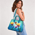 LA MAREY Artisan 100% Genuine Leather Cross body bag with Hand painted Flower print Size- 22 x 28 x 11.5 cm Color- Multi Color