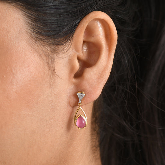 D'Joy Flamingo Mondstein, Weißer Zirkon Ohrringe 925 Silber 750 Vergoldet ca. 2,81 ct.
