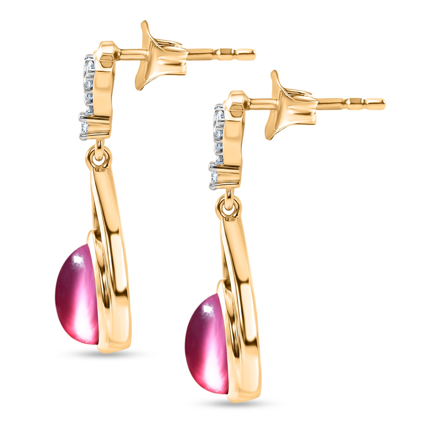 D'Joy Flamingo Mondstein, Weißer Zirkon Ohrringe 925 Silber 750 Vergoldet ca. 2,81 ct.