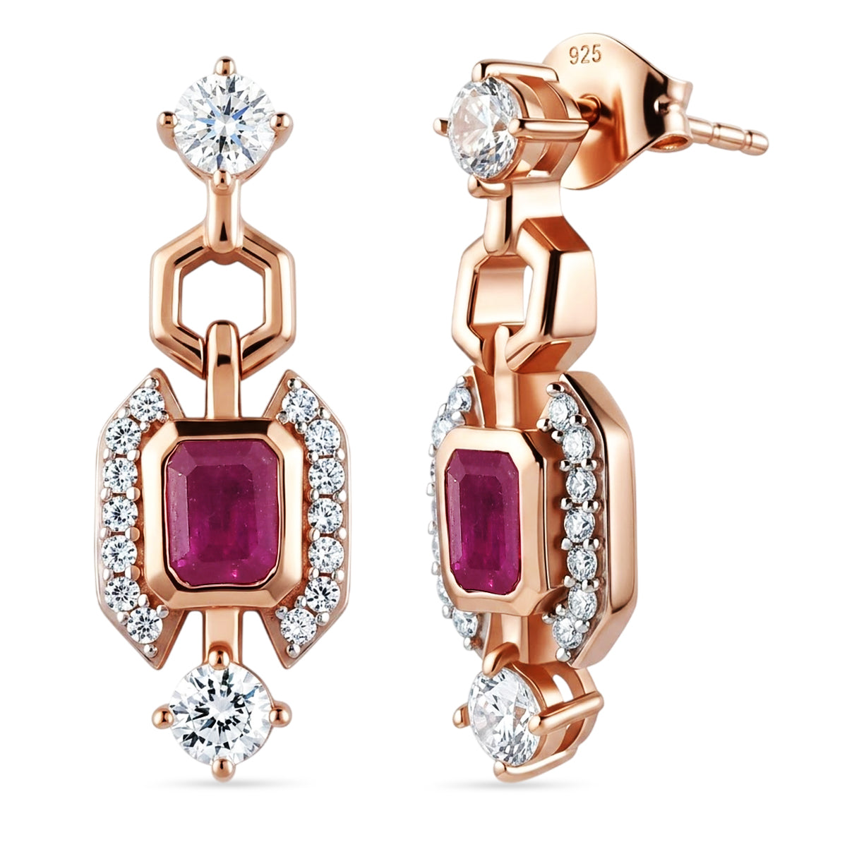 D'Joy Ilakaka Rosa Saphir (Fissure gefüllt), Weißer Zirkon Ohrringe 925 Silber 750 Rosévergoldet ca. 2,49 ct.