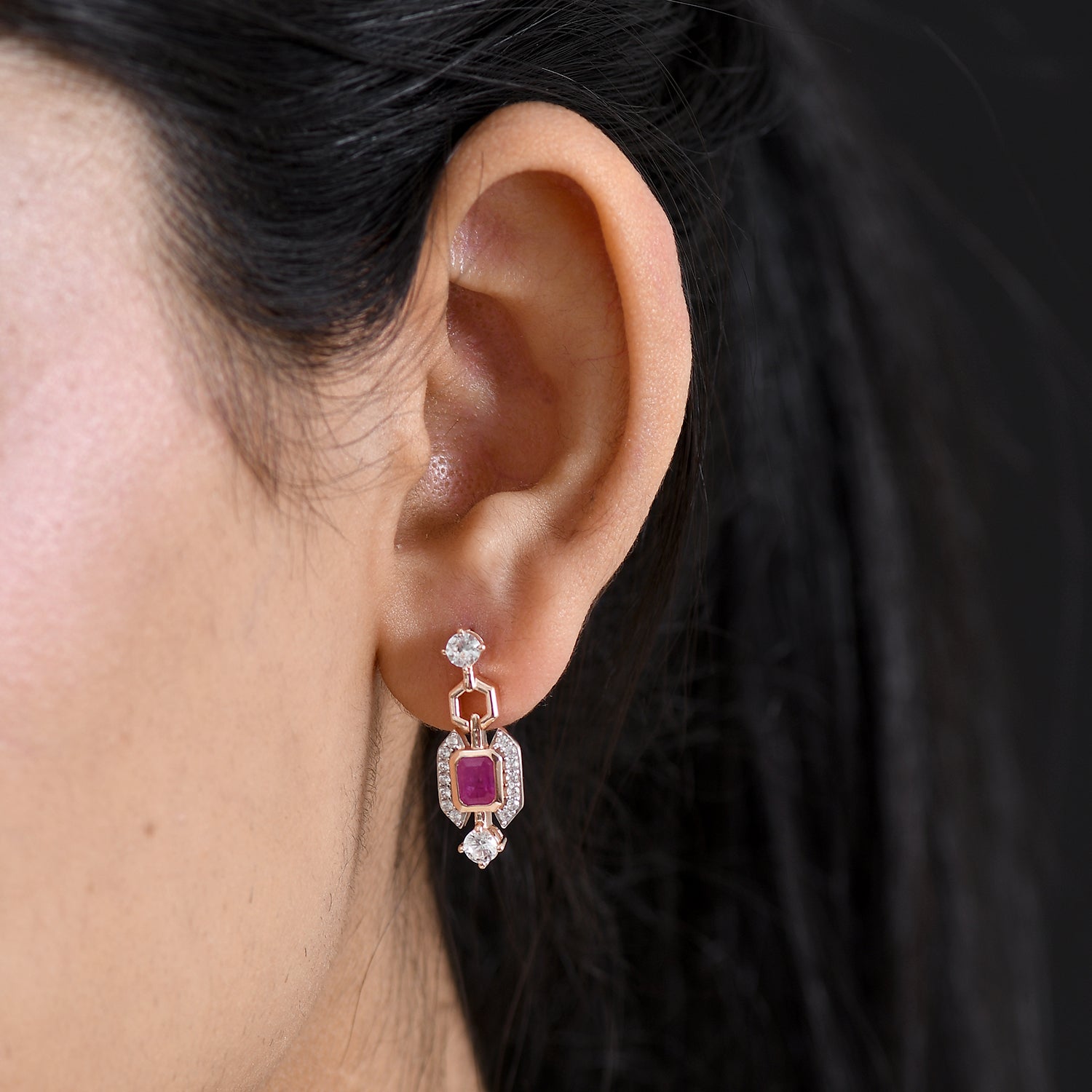 D'Joy Ilakaka Rosa Saphir (Fissure gefüllt), Weißer Zirkon Ohrringe 925 Silber 750 Rosévergoldet ca. 2,49 ct.