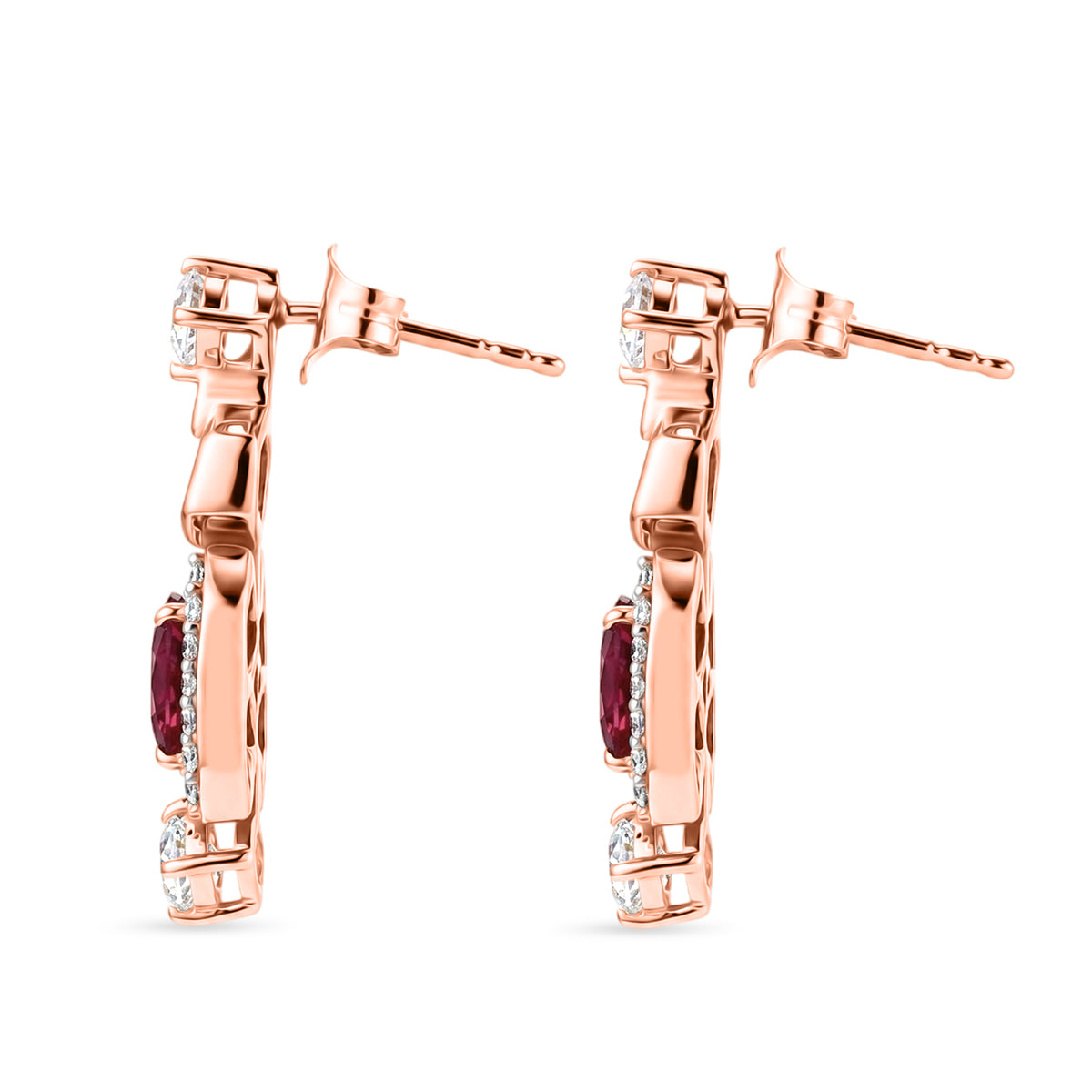 D'Joy Ilakaka Rosa Saphir (Fissure gefüllt), Weißer Zirkon Ohrringe 925 Silber 750 Rosévergoldet ca. 2,49 ct.